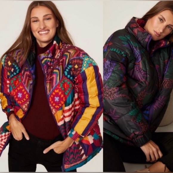 FARM Rio Jackets & Blazers - Farm Rio Abstract Patches Reversible Puffer Jacket